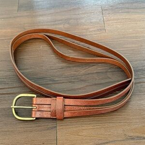 Emerson Fry Women’s Brown Leather Belt with Brass-Tone Buckle